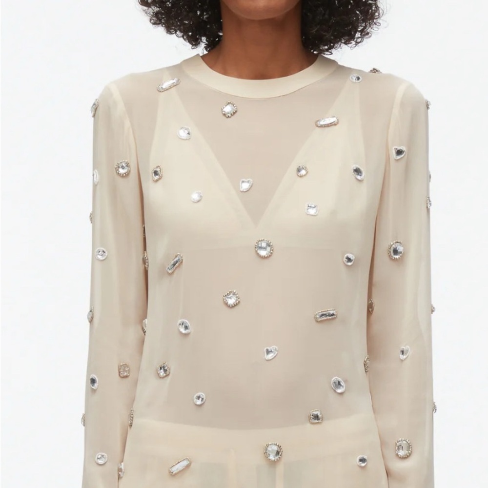 Philip Lim designer silk Elegant Cream Embellished Women's Top